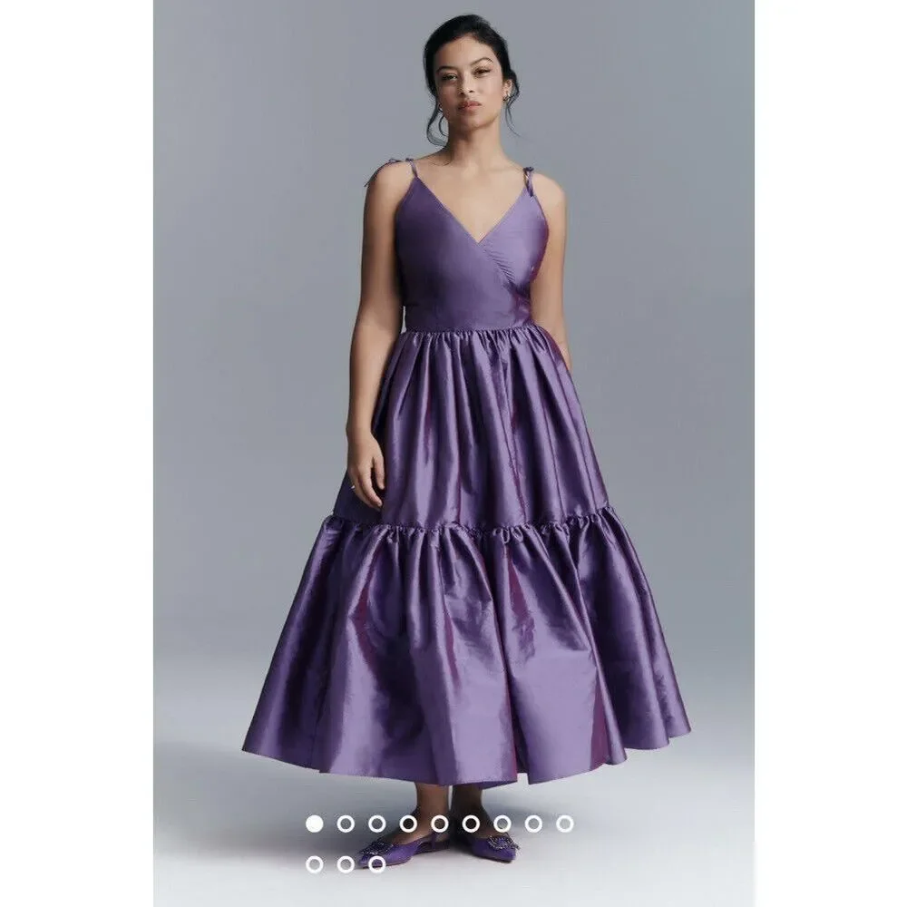 New Anthropologie Bloni Tiered Shine Dress Size Xxs - Picture 5 of 10